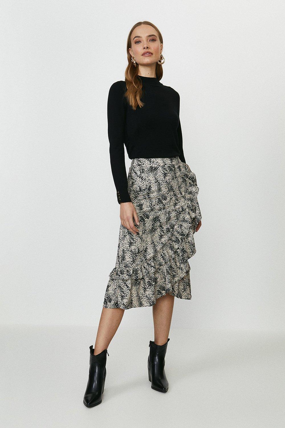 Printed Ruffle Wrap Midi Skirt | Coast